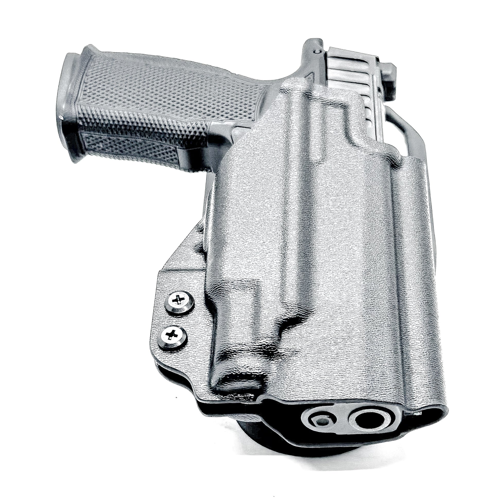 Black duty and competition-style OWB holster for Sig Sauer P365-FUSE with Icarus Precision A.C.E. 365 MACRO Grip Module and Streamlight 1913 TLR-7 Sub light.