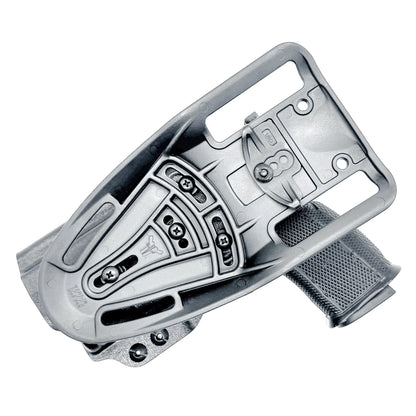 Black duty and competition-style OWB holster for Sig Sauer P365-FUSE with Icarus Precision A.C.E. 365 MACRO Grip Module and Streamlight 1913 TLR-7 Sub light.