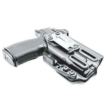 Inside waistband holster for Sig Sauer P365-XMACRO with Icarus Precision grip and Streamlight TLR-7 Sub 1913 weapon light mounted.