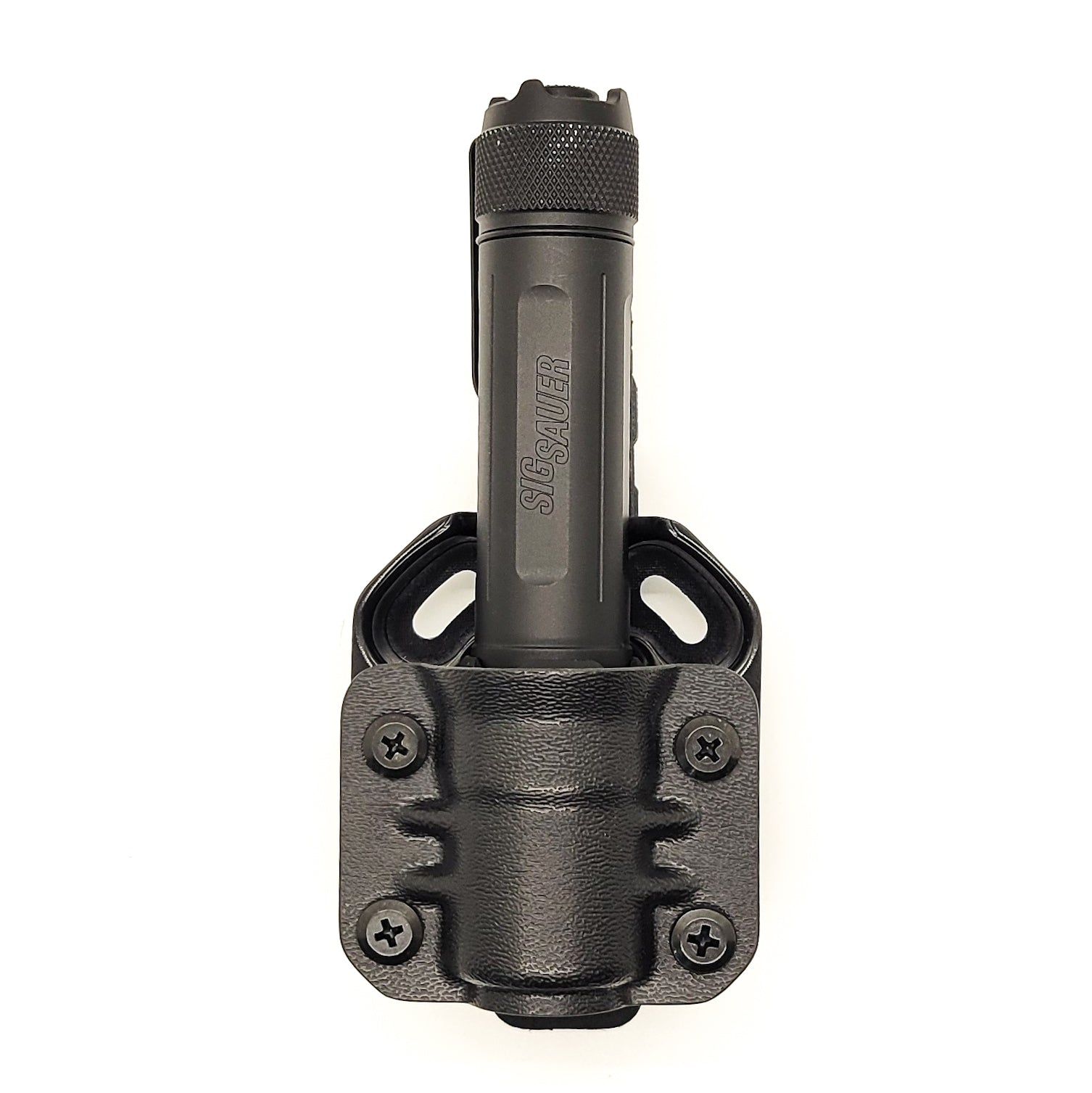 For the best Kydex Outside Waistband & Molle Compatible Sig Sauer Foxtrot-EDC Full Size, Compact & Compact Rose Flashlight Carrier, shop Four Brothers Holsters.