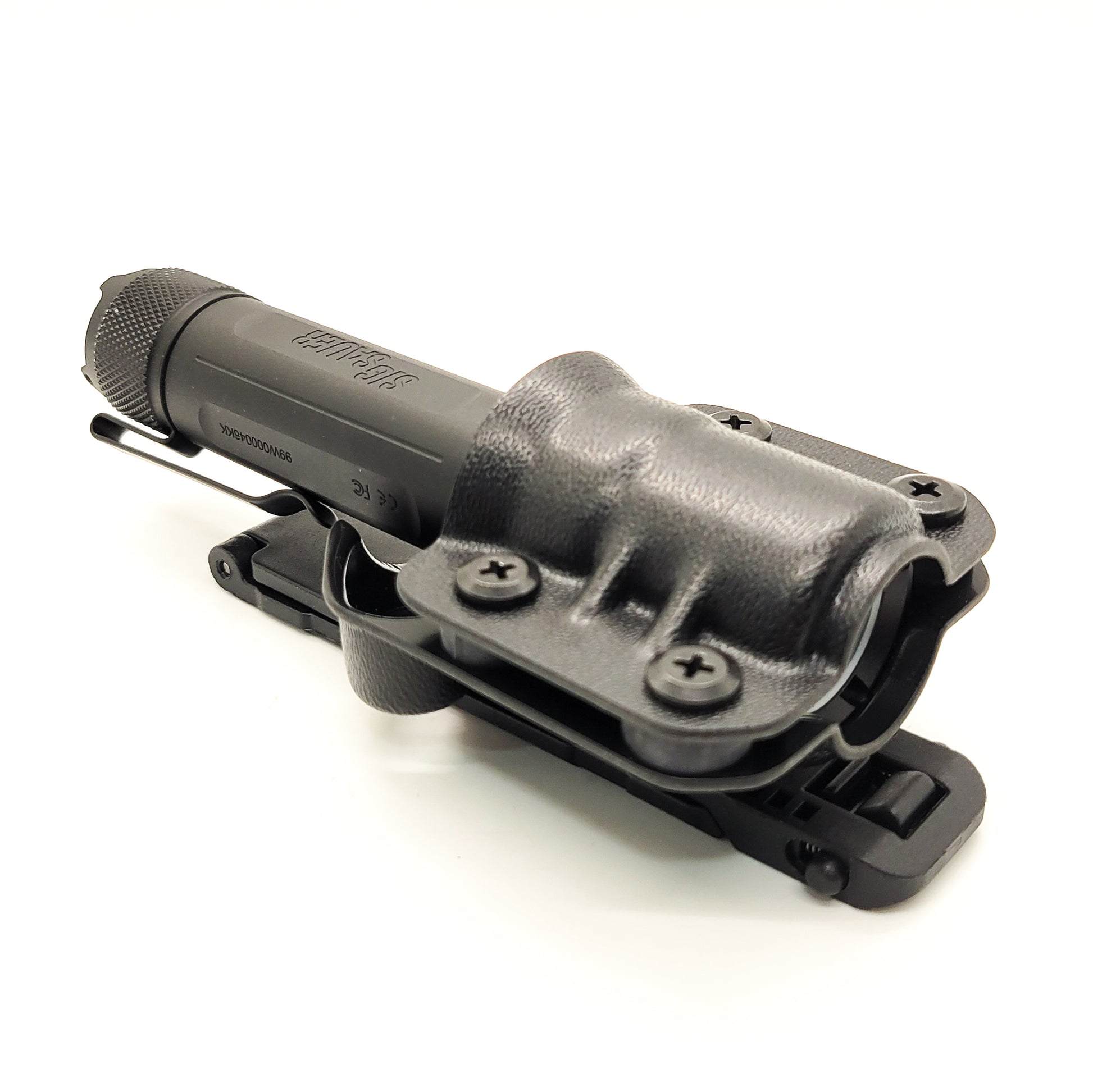 For the best Kydex Outside Waistband & Molle Compatible Sig Sauer Foxtrot-EDC Full Size, Compact & Compact Rose Flashlight Carrier, shop Four Brothers Holsters.
