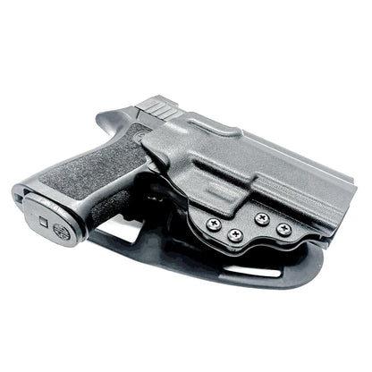Black Outside Waistband OWB  P320 Carry & M18 pistols with the GoGunsUSA Gas Pedal Duty & Competition Style Kydex Holster with a duty drop attachment.