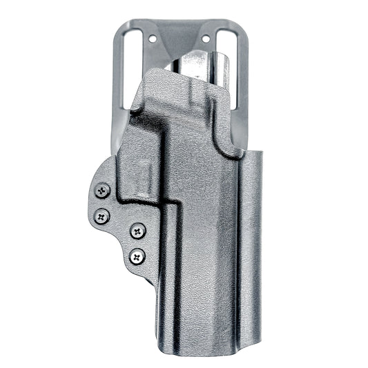 Black Outside Waistband OWB Sig P320 pistols with GoGuns USA Gas Pedal installed Duty & Competition Style Kydex Holster and Duty Drop Attachment.