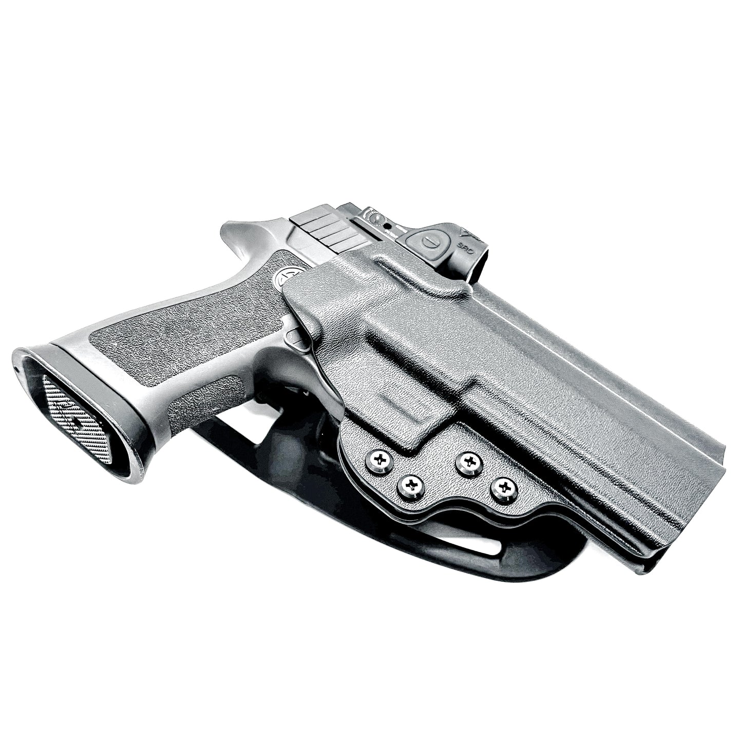 Black Outside Waistband OWB Sig P320 Compact, Carry, M17, M18, and X5 pistols Duty & Competition Style Kydex Holster with Duty Drop Attachment.