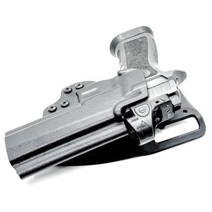 Black Outside Waistband OWB Sig P320 Compact, Carry, M17, M18, and X5 pistols Duty & Competition Style Kydex Holster with Duty Drop Attachment.