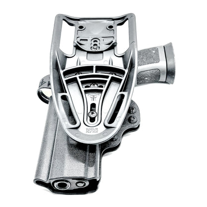 Black Outside Waistband OWB Sig P320 Compact, Carry, M17, M18, and X5 pistols Duty & Competition Style Kydex Holster with Duty Drop Attachment.