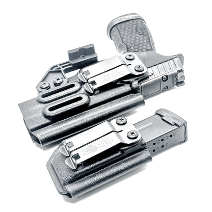 Sig P365-FUSE IWB right-hand holster and matching magazine carrier in black.