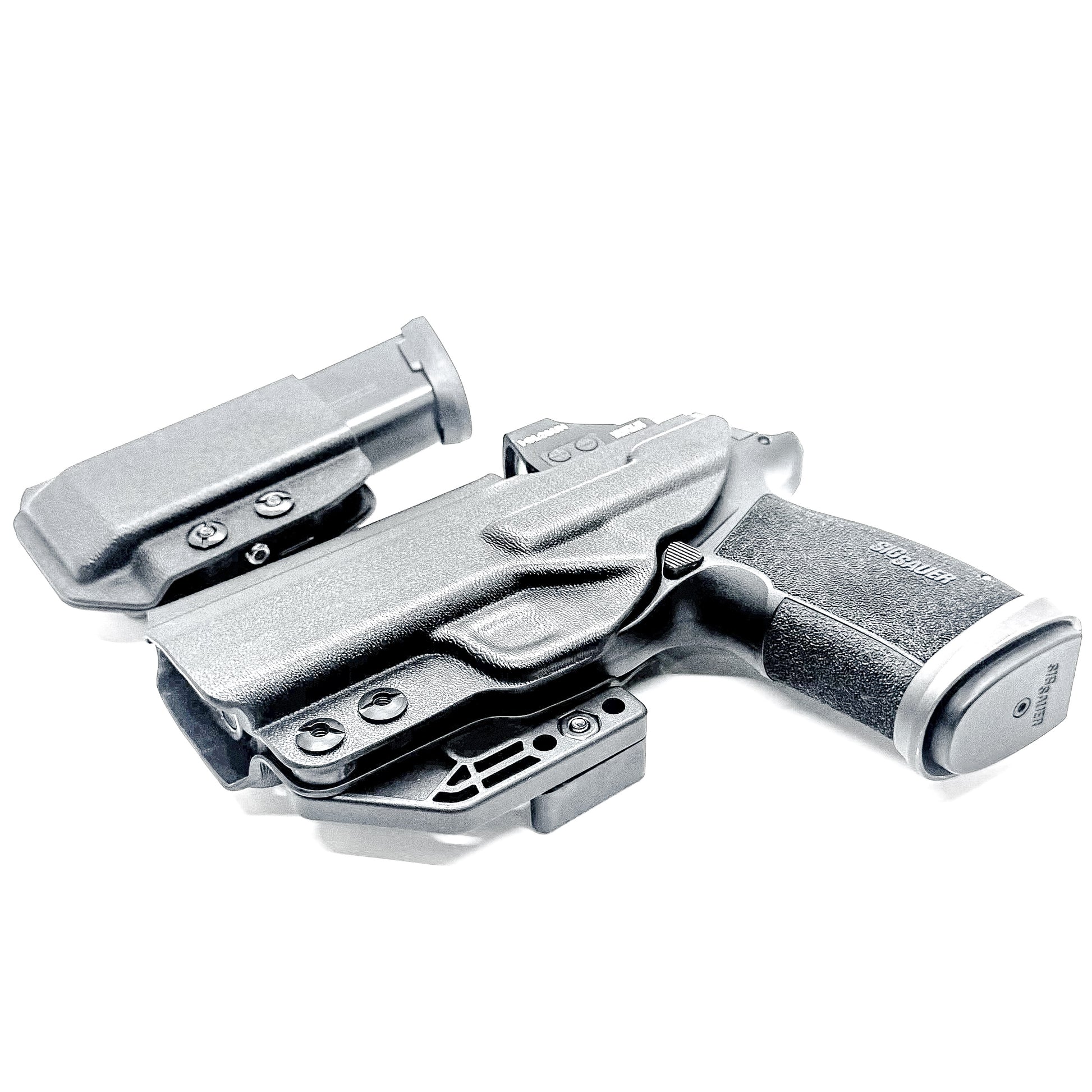 Sig P365-XMACRO IWB right-hand holster and matching magazine carrier in black.