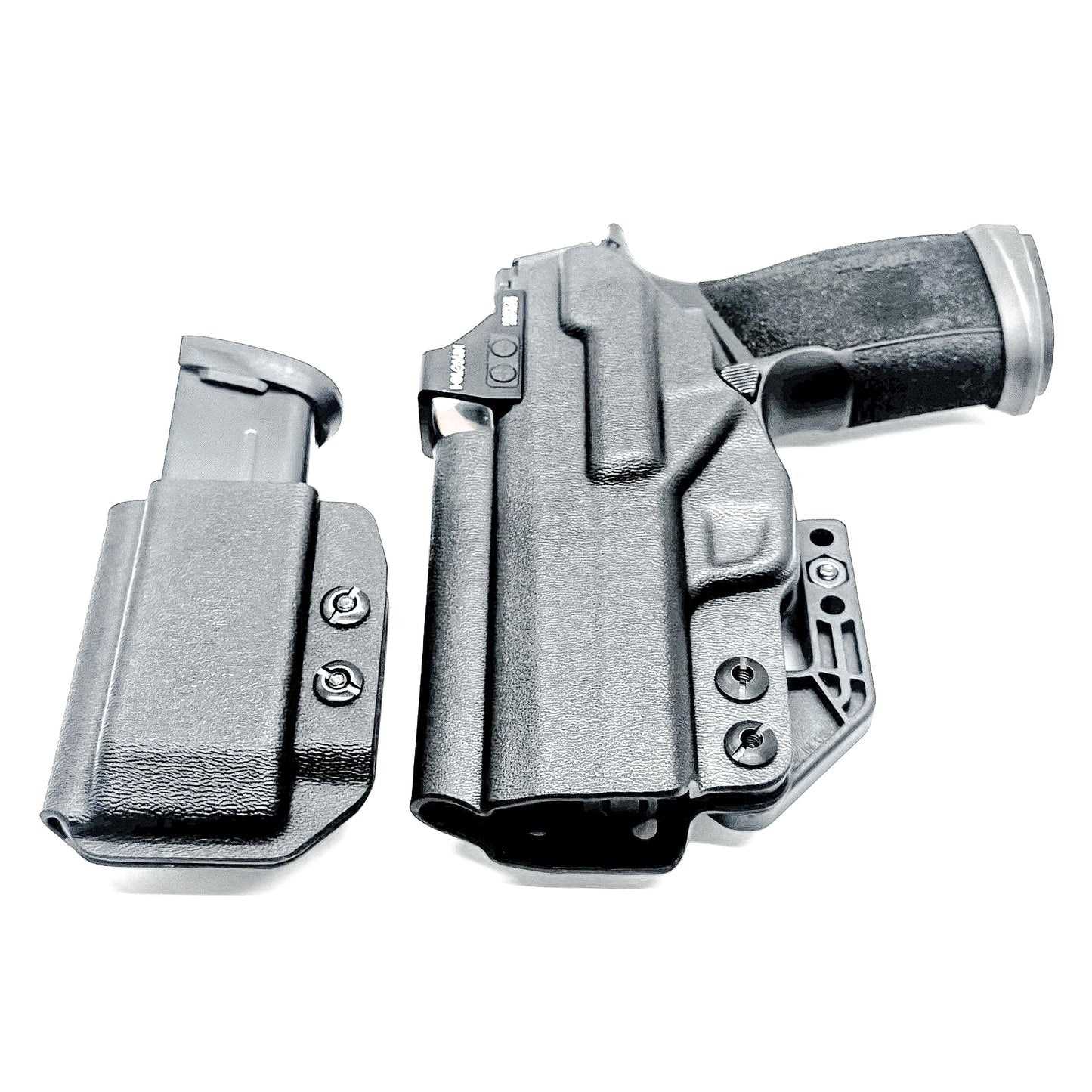 Sig P365-XMACRO IWB right-hand holster and matching magazine carrier in black.