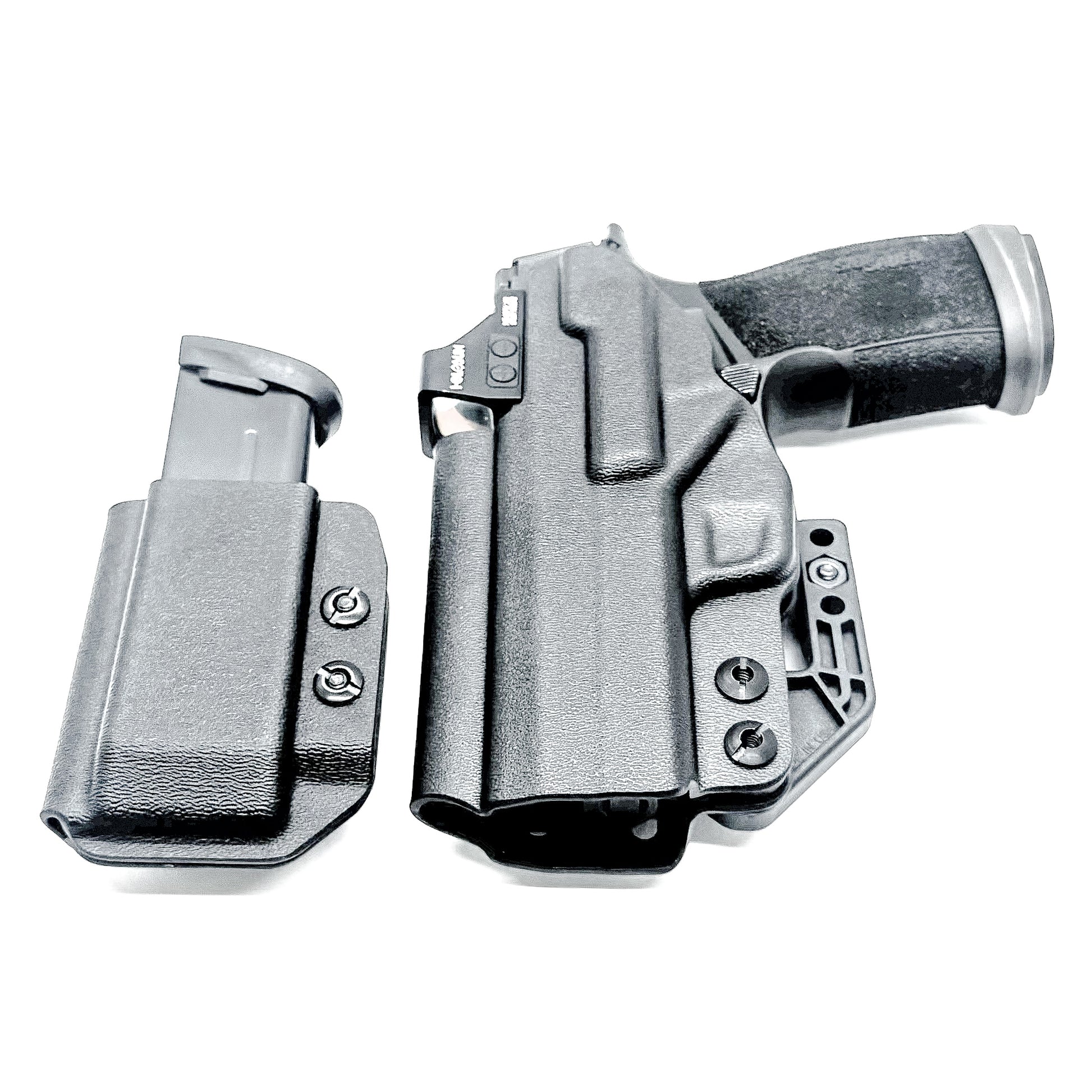 Sig P365-XMACRO IWB right-hand holster and matching magazine carrier in black.
