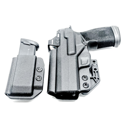Sig P365-XMACRO IWB right-hand holster and matching magazine carrier in black.