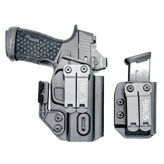 Sig P365-XMACRO IWB right-hand holster and matching magazine carrier in black.