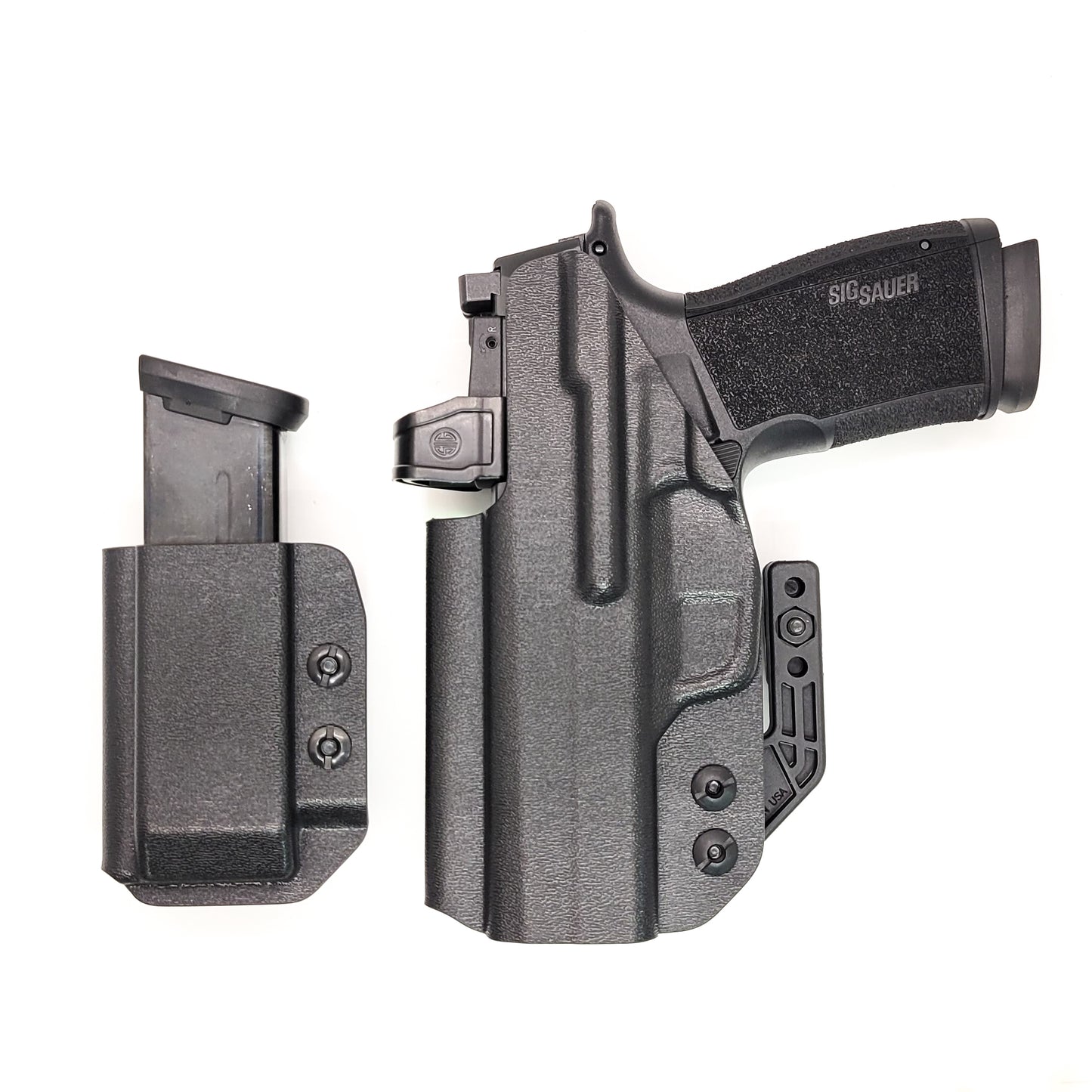 Four Brothers Sig Sauer P365-XMACRO, P365-XMACRO COMP, P365-XMACRO TACOPS, or P365-XMACRO COMP ROMEOZERO ELITE & Magazine Pouch IWB AIWB Inside Waistband Combo.