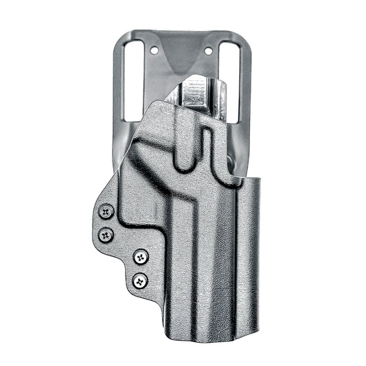 Black Sig Sauer P211 GT4 outside waistband OWB light duty & competition holster with .093" thermoplastic, secure retention, and smooth draws. Shown with duty drop attachment.  Proudly made in the USA.
