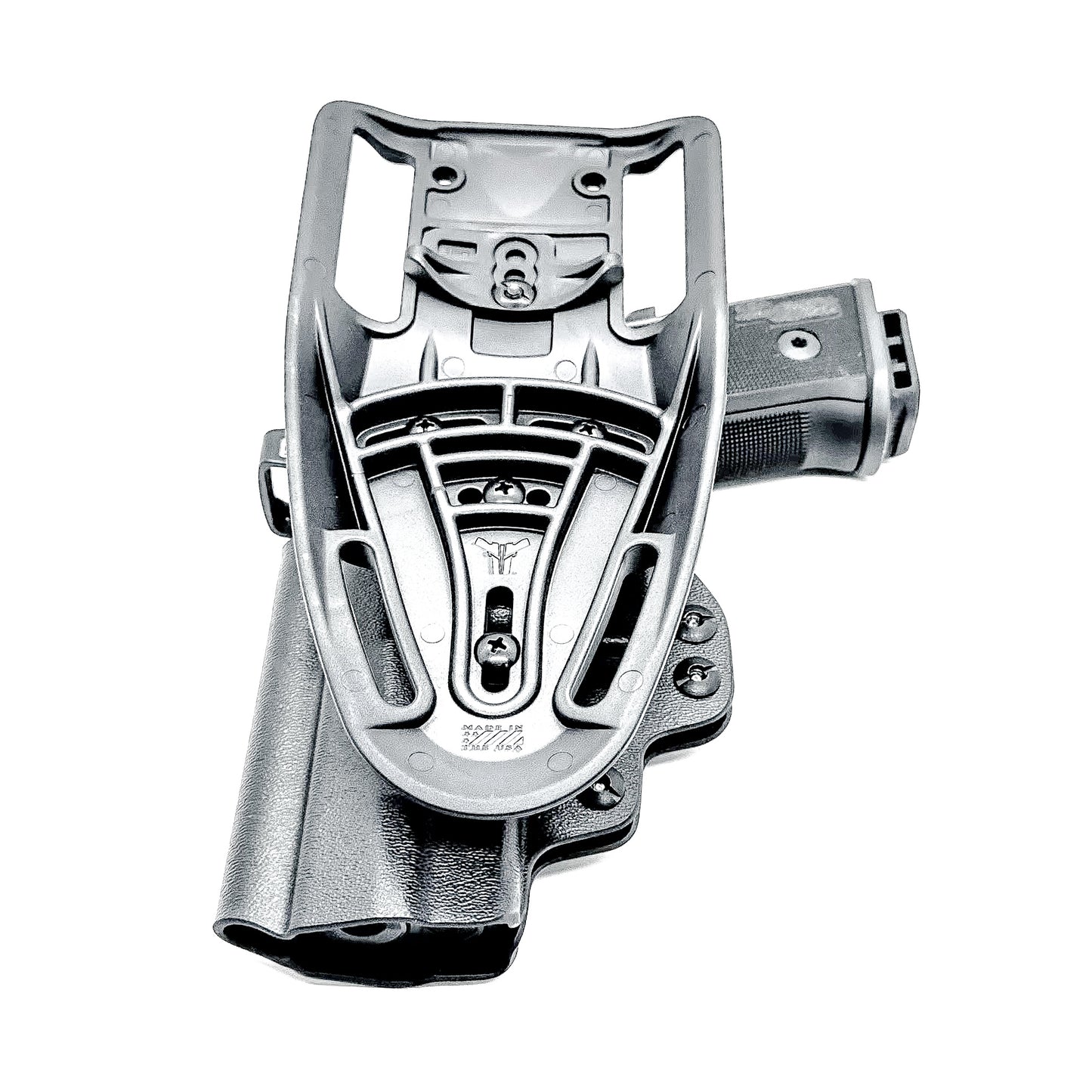 Black Sig Sauer P211 GT4 outside waistband OWB light duty & competition holster with .093" thermoplastic, secure retention, and smooth draws. Shown with duty drop attachment.  Proudly made in the USA.