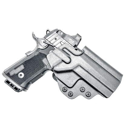 Sig Sauer P211 GT4 OWB Kydex holster with precision-molded fit, adjustable retention, and tough .093" construction. Comfortable carry. Made in the USA. Shown in black with the 4BROS 1.5" Belt Slide.