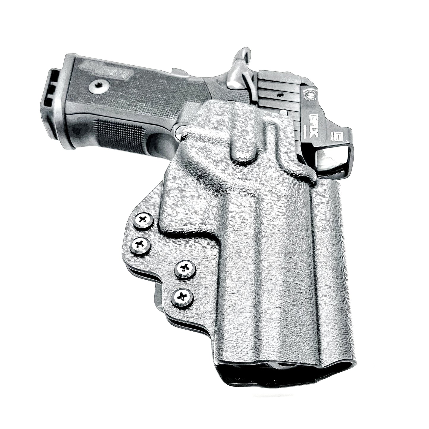 Sig Sauer P211 GT4 OWB Kydex holster with precision-molded fit, adjustable retention, and tough .093" construction. Comfortable carry. Made in the USA. Shown in black with the 4BROS 1.5" Belt Slide.