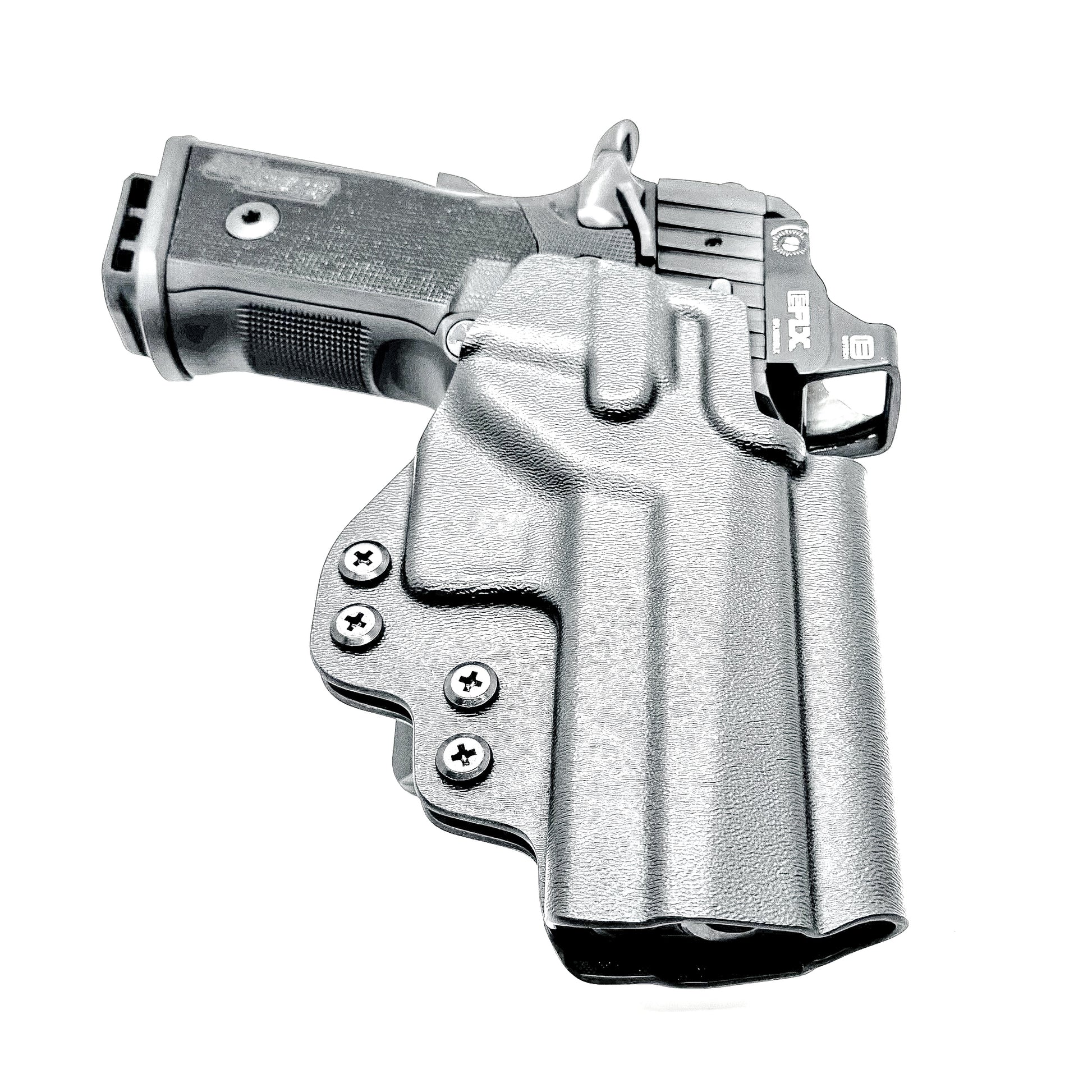 Sig Sauer P211 GT4 OWB Kydex holster with precision-molded fit, adjustable retention, and tough .093" construction. Comfortable carry. Made in the USA. Shown in black with the 4BROS 1.5" Belt Slide.