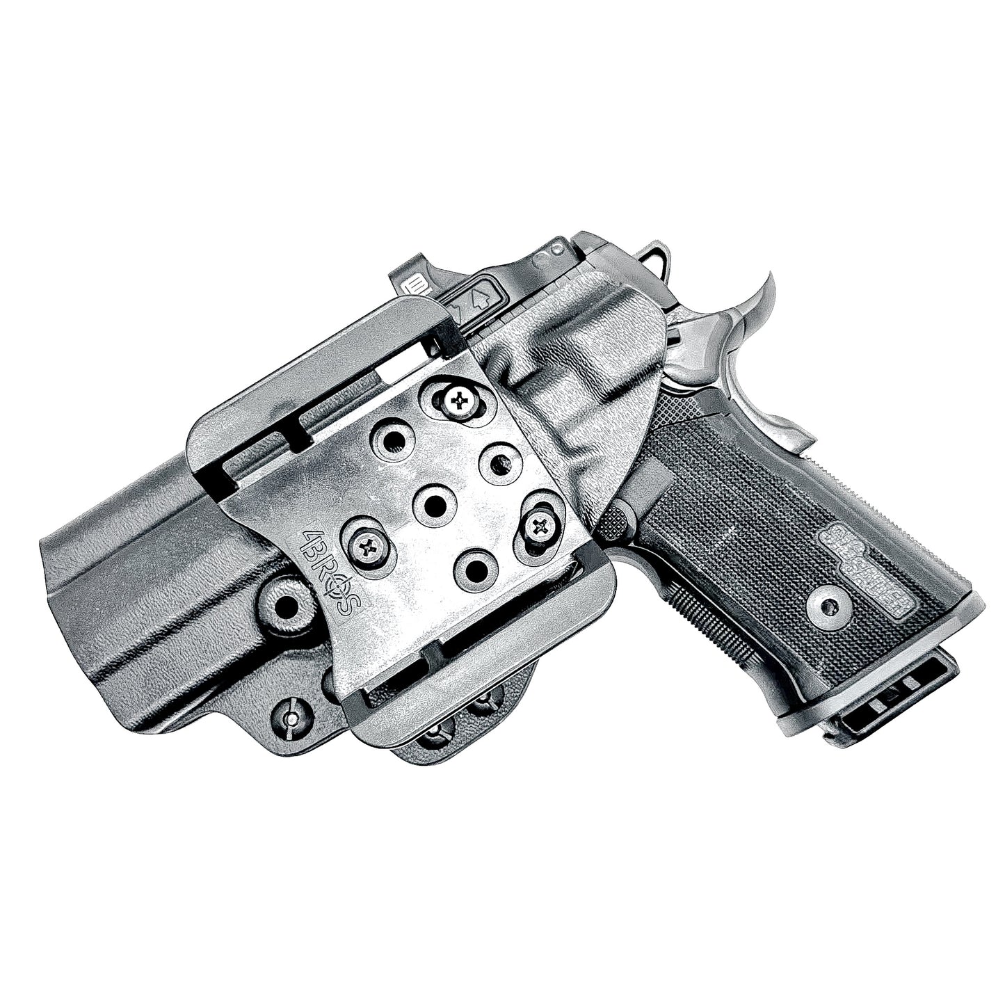 Sig Sauer P211 GT4 OWB Kydex holster with precision-molded fit, adjustable retention, and tough .093" construction. Comfortable carry. Made in the USA. Shown in black with the 4BROS 1.5" Belt Slide.
