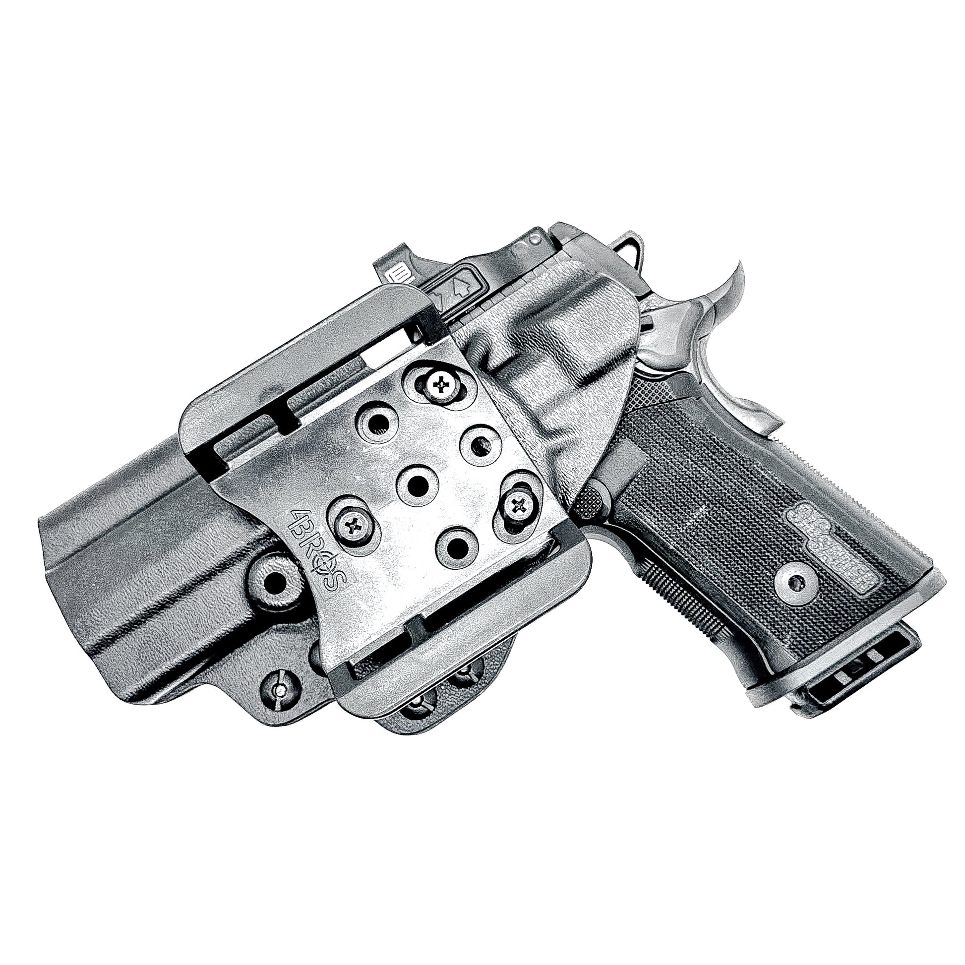 Sig Sauer P211 GT4 OWB Kydex holster with precision-molded fit, adjustable retention, and tough .093" construction. Comfortable carry. Made in the USA. Shown in black with the 4BROS 1.5" Belt Slide.