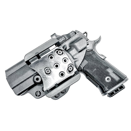 Sig Sauer P211 GT4 OWB Kydex holster with precision-molded fit, adjustable retention, and tough .093" construction. Comfortable carry. Made in the USA. Shown in black with the 4BROS 1.5" Belt Slide.