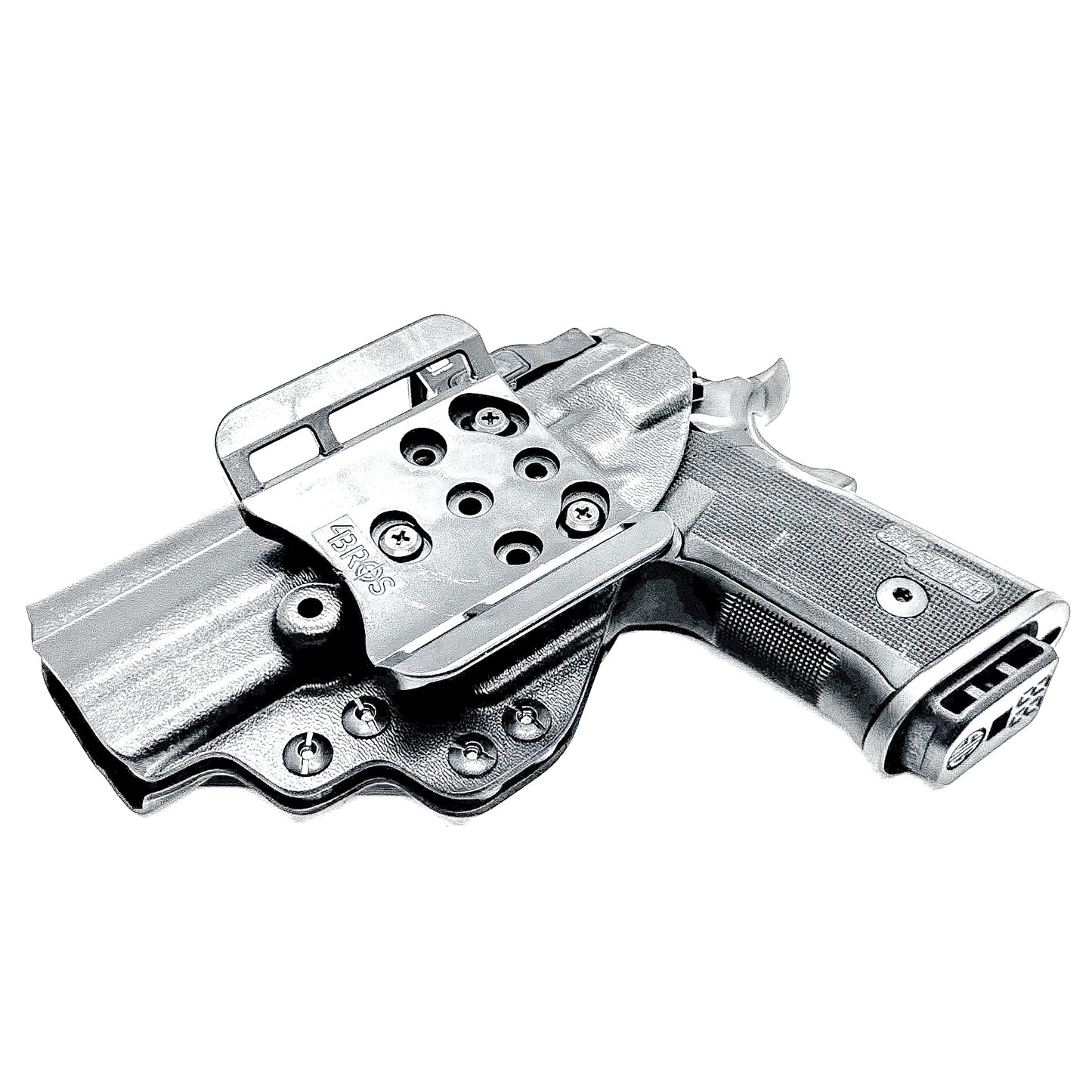 Sig Sauer P211 GT4 OWB Kydex holster with precision-molded fit, adjustable retention, and tough .093" construction. Comfortable carry. Made in the USA. Shown in black with the 4BROS 1.5" Belt Slide.
