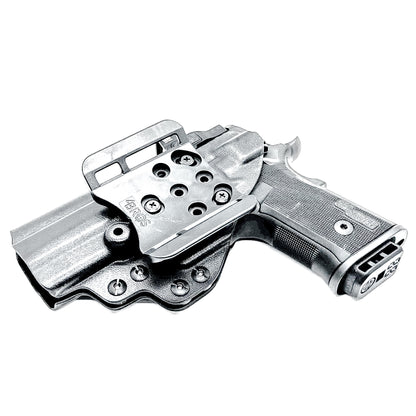 Sig Sauer P211 GT4 OWB Kydex holster with precision-molded fit, adjustable retention, and tough .093" construction. Comfortable carry. Made in the USA. Shown in black with the 4BROS 1.5" Belt Slide.