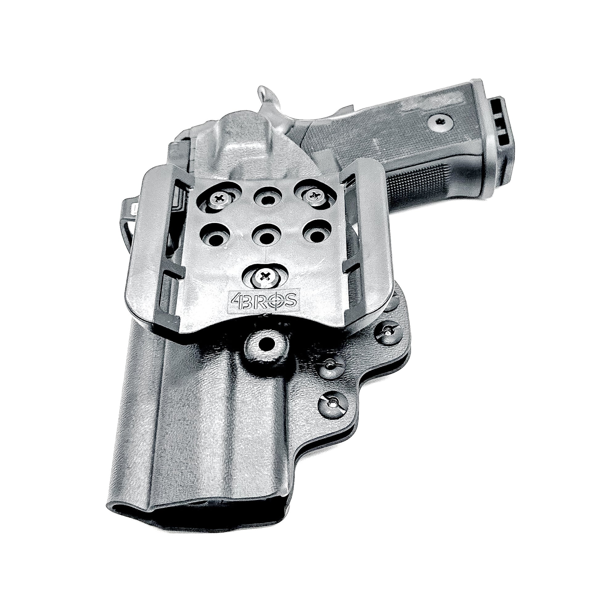 Sig Sauer P211 GT4 OWB Kydex holster with precision-molded fit, adjustable retention, and tough .093" construction. Comfortable carry. Made in the USA. Shown in black with the 4BROS 1.5" Belt Slide.
