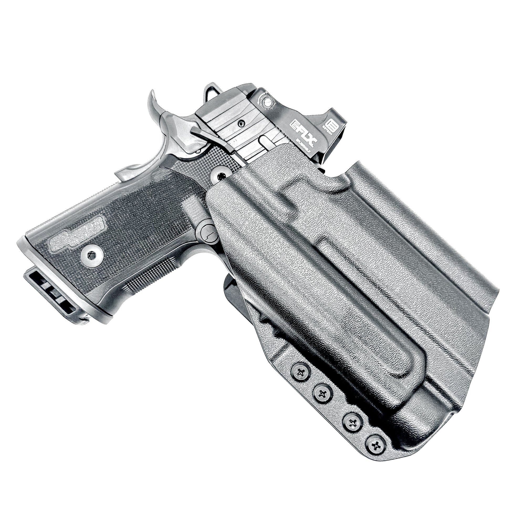 OWB holster for the Sig Sauer P211 GT4 and Streamlight TLR-1 HL-X or TLR-1 HL-X USB for Outside Waistband carry. Optics-ready and adjustable retention.
