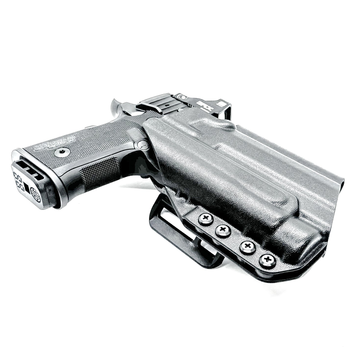 OWB holster for the Sig Sauer P211 GT4 and Streamlight TLR-1 HL-X or TLR-1 HL-X USB for Outside Waistband carry. Optics-ready and adjustable retention.
