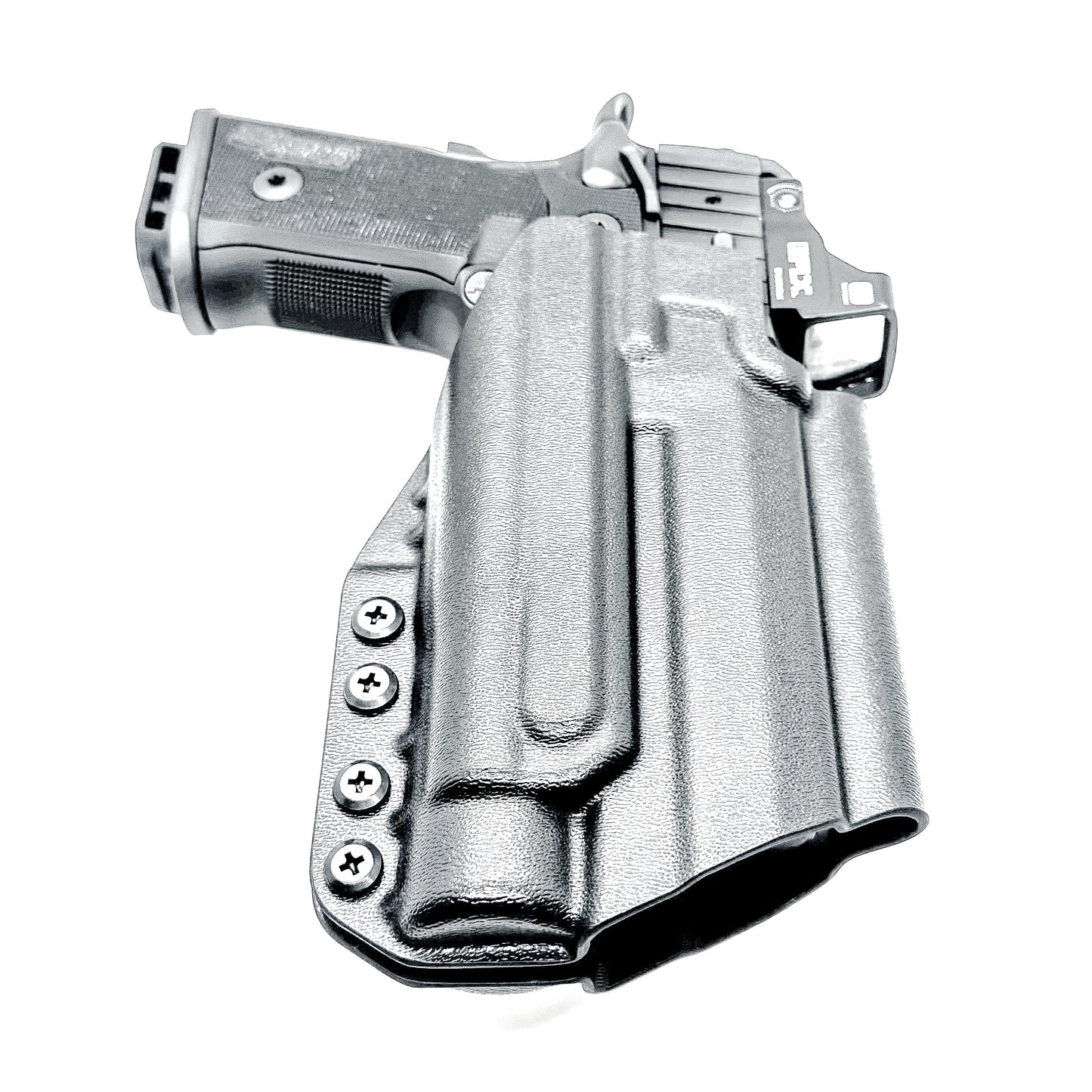 OWB holster for the Sig Sauer P211 GT4 and Streamlight TLR-1 HL-X or TLR-1 HL-X USB for Outside Waistband carry. Optics-ready and adjustable retention.

