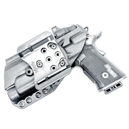 OWB holster for the Sig Sauer P211 GT4 and Streamlight TLR-1 HL-X or TLR-1 HL-X USB for Outside Waistband carry. Optics-ready and adjustable retention.
