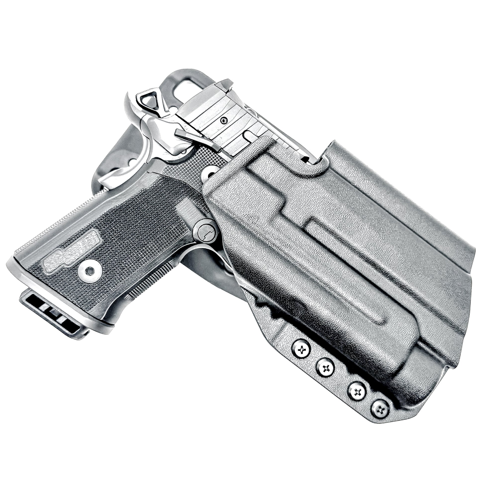 Light-Duty and Competition OWB holster for the Sig Sauer P211 GT4 and Streamlight TLR-1 HL or TLR-1 HP for Outside Waistband range & competition use.
