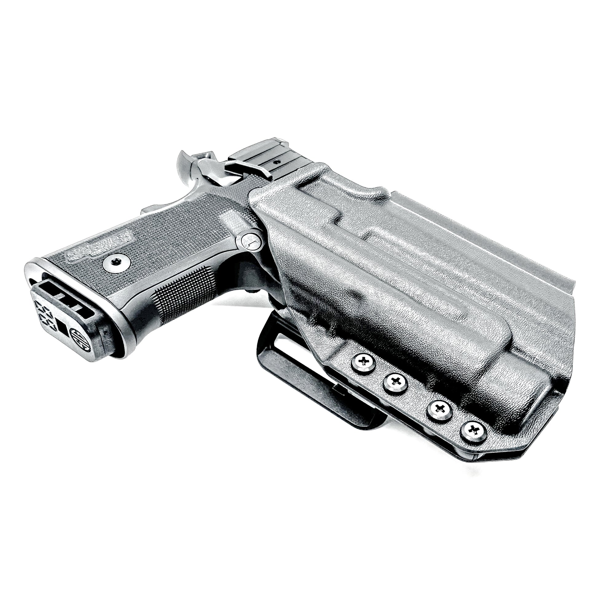 OWB holster for the Sig Sauer P211 GT4 and Streamlight TLR-1 HL or TLR-1 HP for Outside Waistband carry. Optics-ready and adjustable retention.