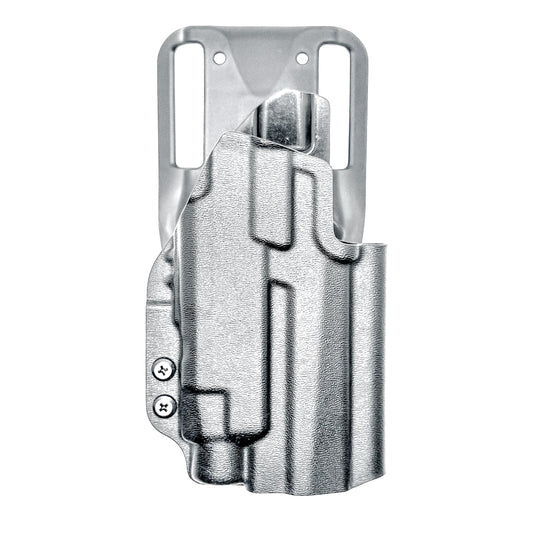Sig Sauer P211 GT4 & Streamlight TLR-7 HL-X Outside Waistband Light-Duty & Competition holster. Durable OWB range-use holster with precision fit and fast draw.  Shown in black with a duty drop belt attachment.
