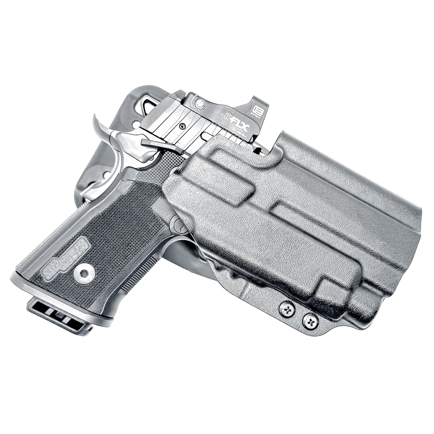 Sig Sauer P211 GT4 & Streamlight TLR-7 HL-X Outside Waistband Light-Duty & Competition holster. Durable OWB range-use holster with precision fit and fast draw.  Shown in black with a duty drop belt attachment.