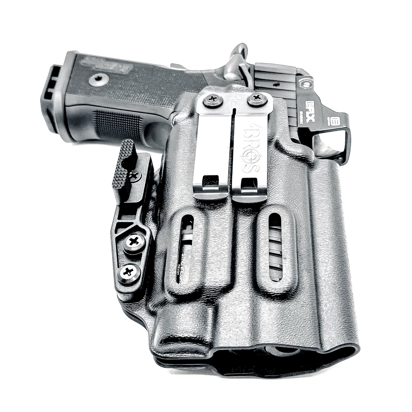 Sig Sauer P211 GTO IWB holster for Streamlight TLR-7 HL-X. Black with a DCC monoblock and a modwing, perfect for inside Waistband carry with secure fit, comfort, and reliable light-bearing performance.