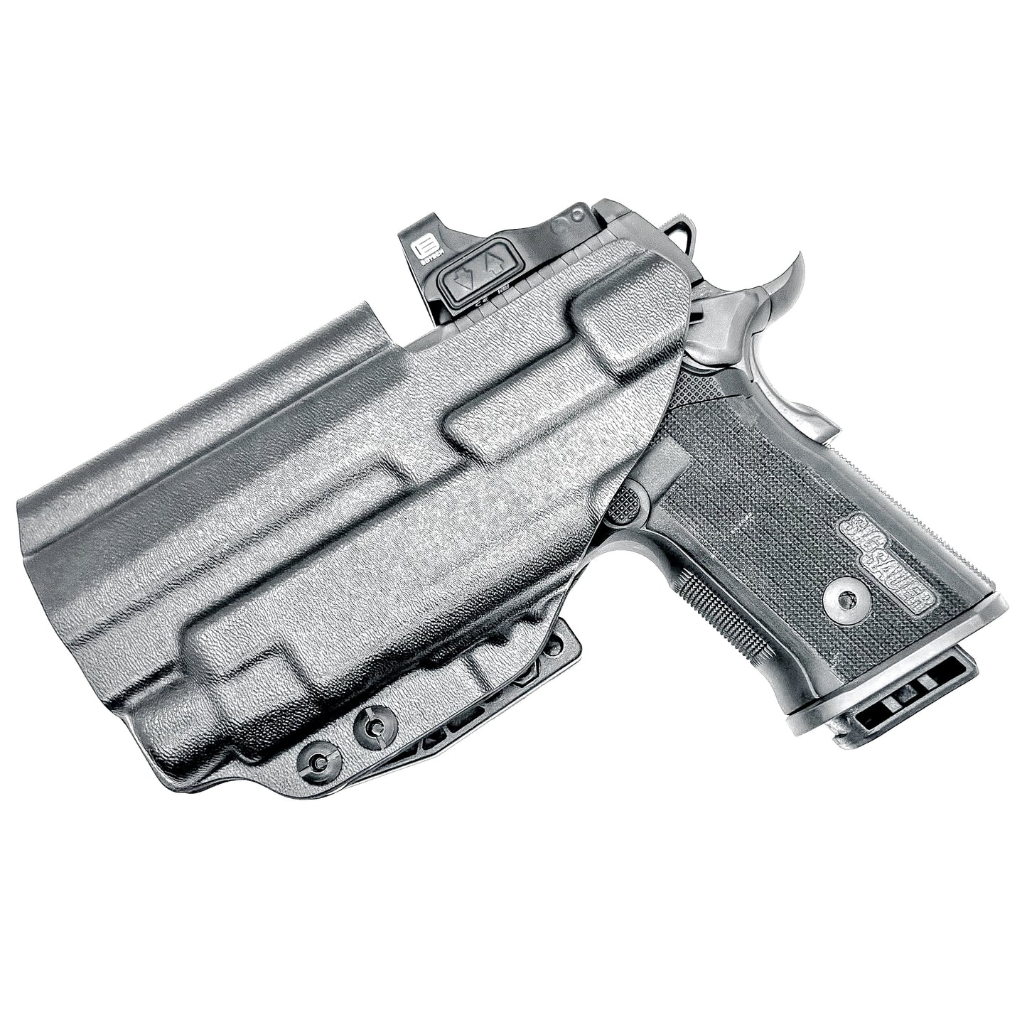 Sig Sauer P211 GTO IWB holster for Streamlight TLR-7 HL-X. Black with a DCC monoblock and a modwing, perfect for inside Waistband carry with secure fit, comfort, and reliable light-bearing performance.