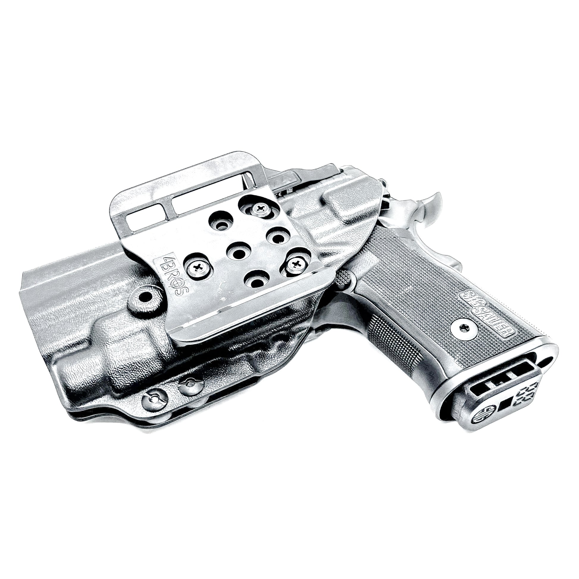 Black Sig Sauer P211 GT4 OWB holster for Streamlight TLR-7 HL-X. Outside Waistband carry built for durability, fast access, and consistent retention.  Shown with a 4BROS 1.5" belt slide attachment.