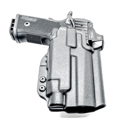 Black Sig Sauer P211 GT4 OWB holster for Streamlight TLR-7 HL-X. Outside Waistband carry built for durability, fast access, and consistent retention.  Shown with a 4BROS 1.5" belt slide attachment.