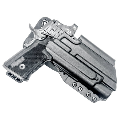 Sig Sauer P211 GT4 duty & competition holster with Surefire X300U-A/B.  Shown in black with a duty drop belt attachment and is precision-molded of .093" material for secure retention and smooth draws. Made in the USA.
