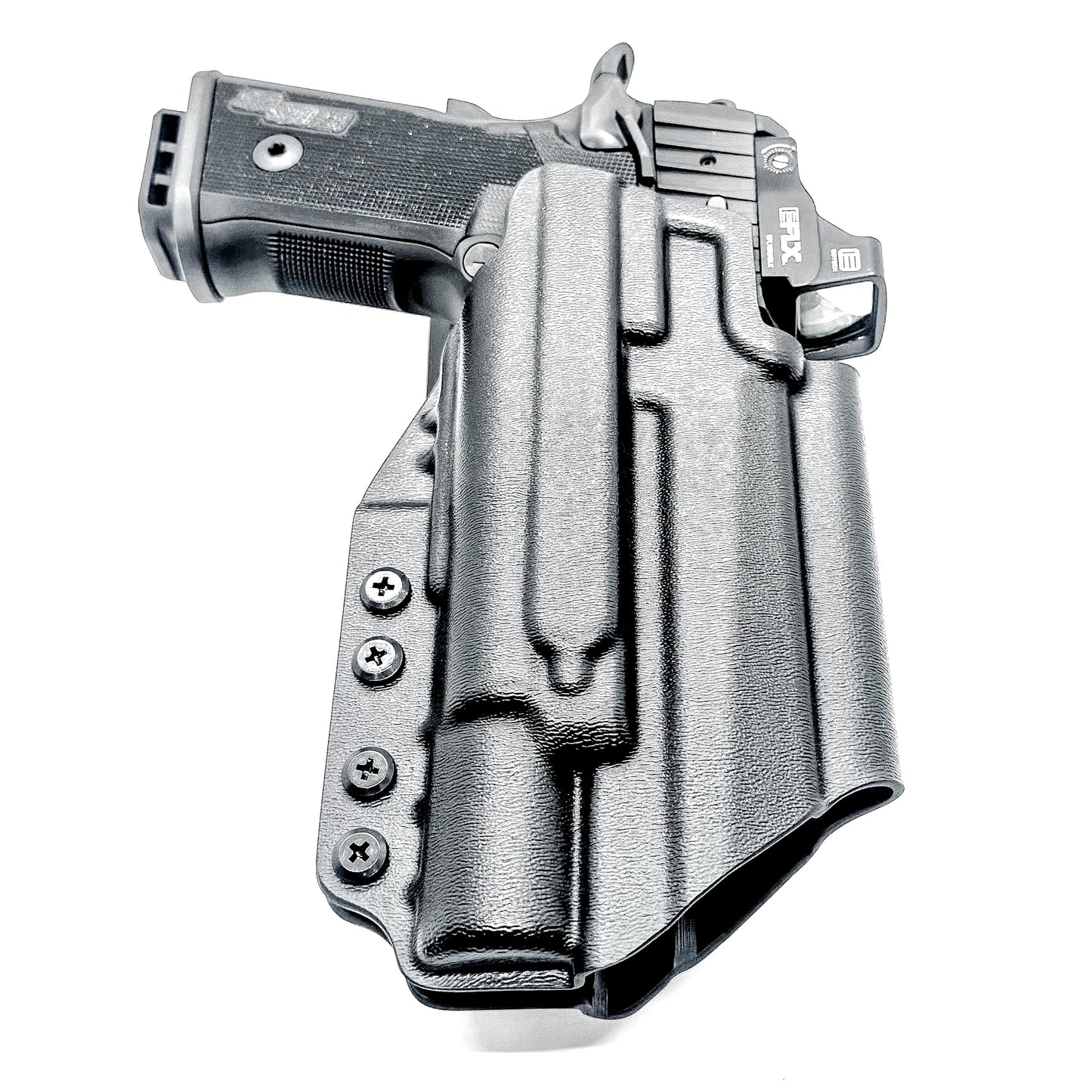 Sig Sauer P211 GT4 duty & competition holster with Surefire X300U-A/B.  Shown in black with a duty drop belt attachment and is precision-molded of .093" material for secure retention and smooth draws. Made in the USA.