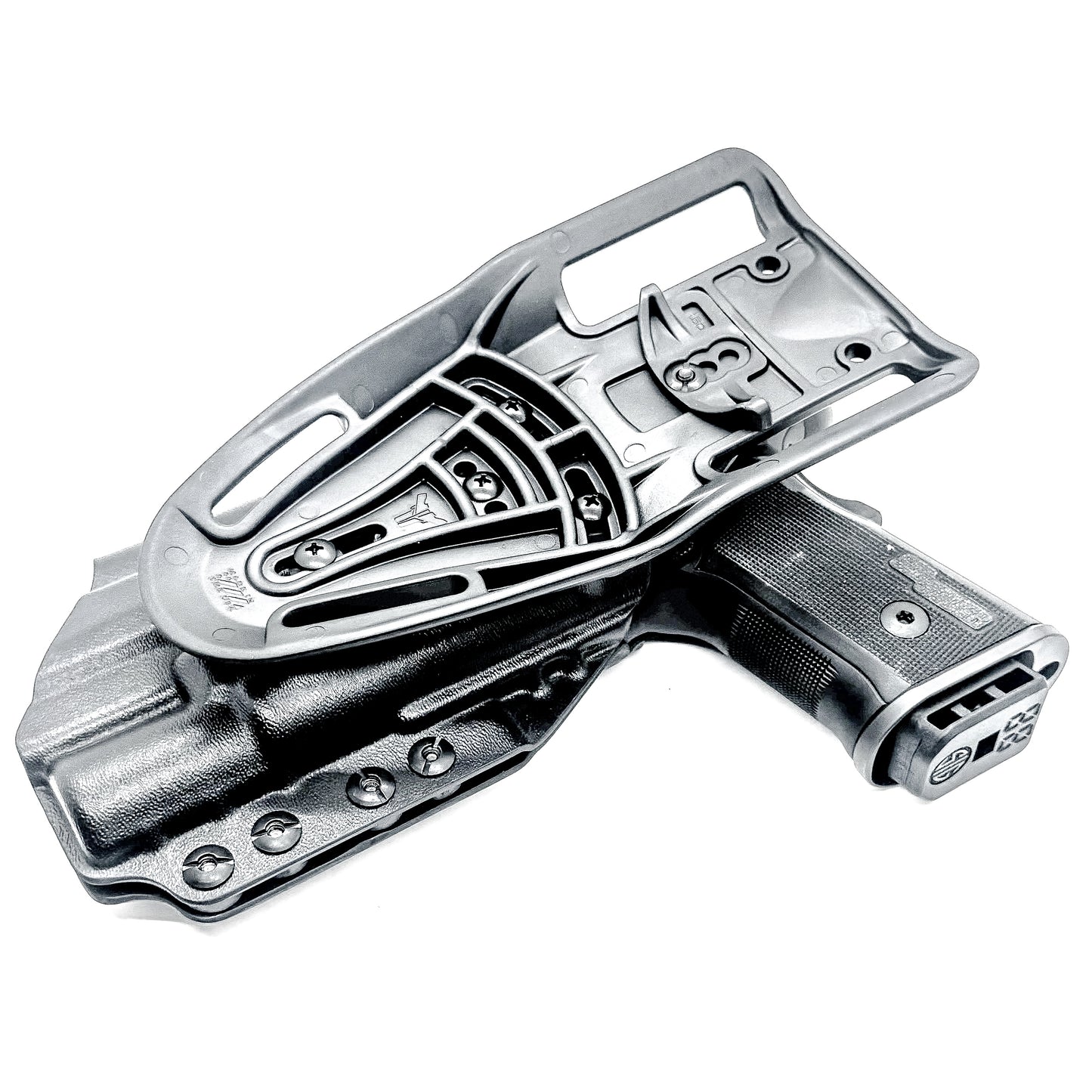 Sig Sauer P211 GT4 duty & competition holster with Surefire X300U-A/B.  Shown in black with a duty drop belt attachment and is precision-molded of .093" material for secure retention and smooth draws. Made in the USA.