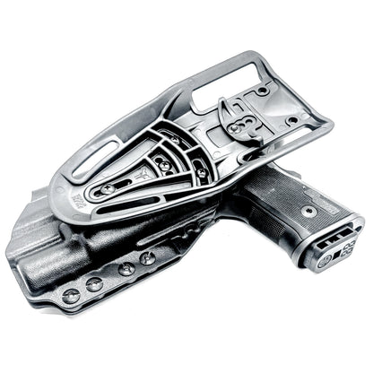 Sig Sauer P211 GT4 duty & competition holster with Surefire X300U-A/B.  Shown in black with a duty drop belt attachment and is precision-molded of .093" material for secure retention and smooth draws. Made in the USA.
