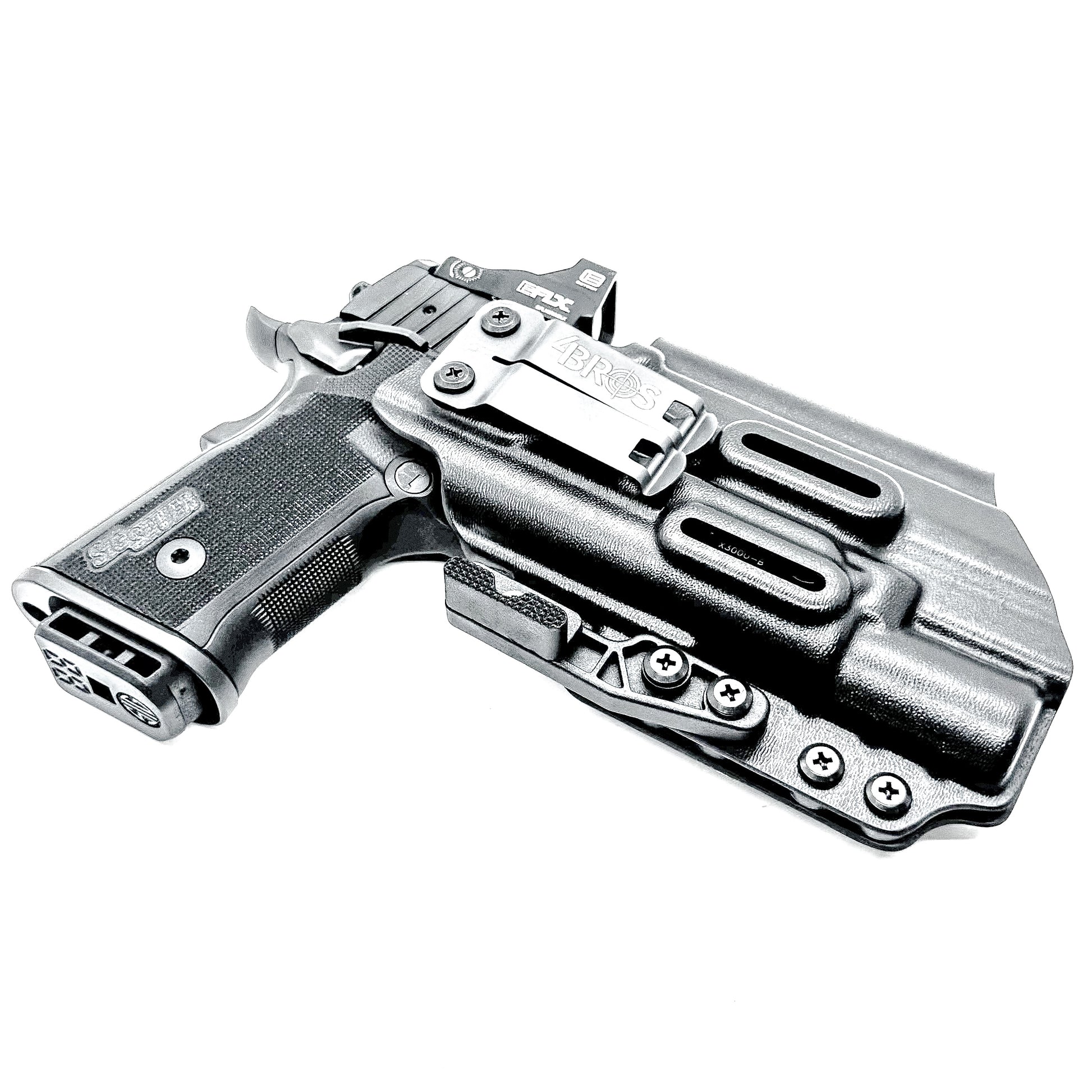 Sig Sauer P211 GT4 & X300U-A and X300U-B IWB Kydex holster with precision-molded fit, adjustable retention, and tough .093" construction. Made in the USA.  Shown in black with a DCC Monoblock and a modwing.