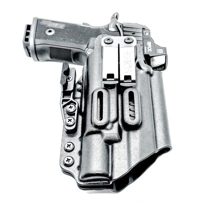 Sig Sauer P211 GT4 & X300U-A and X300U-B IWB Kydex holster with precision-molded fit, adjustable retention, and tough .093" construction. Made in the USA.  Shown in black with a DCC Monoblock and a modwing.