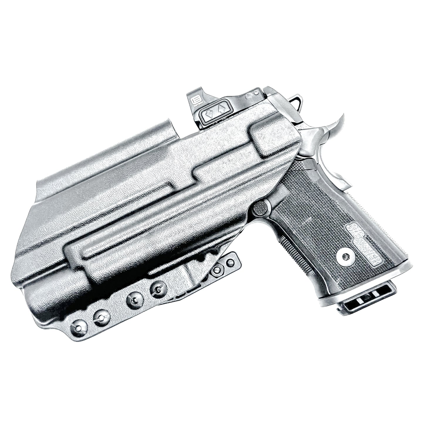 Sig Sauer P211 GT4 & X300U-A and X300U-B IWB Kydex holster with precision-molded fit, adjustable retention, and tough .093" construction. Made in the USA.  Shown in black with a DCC Monoblock and a modwing.