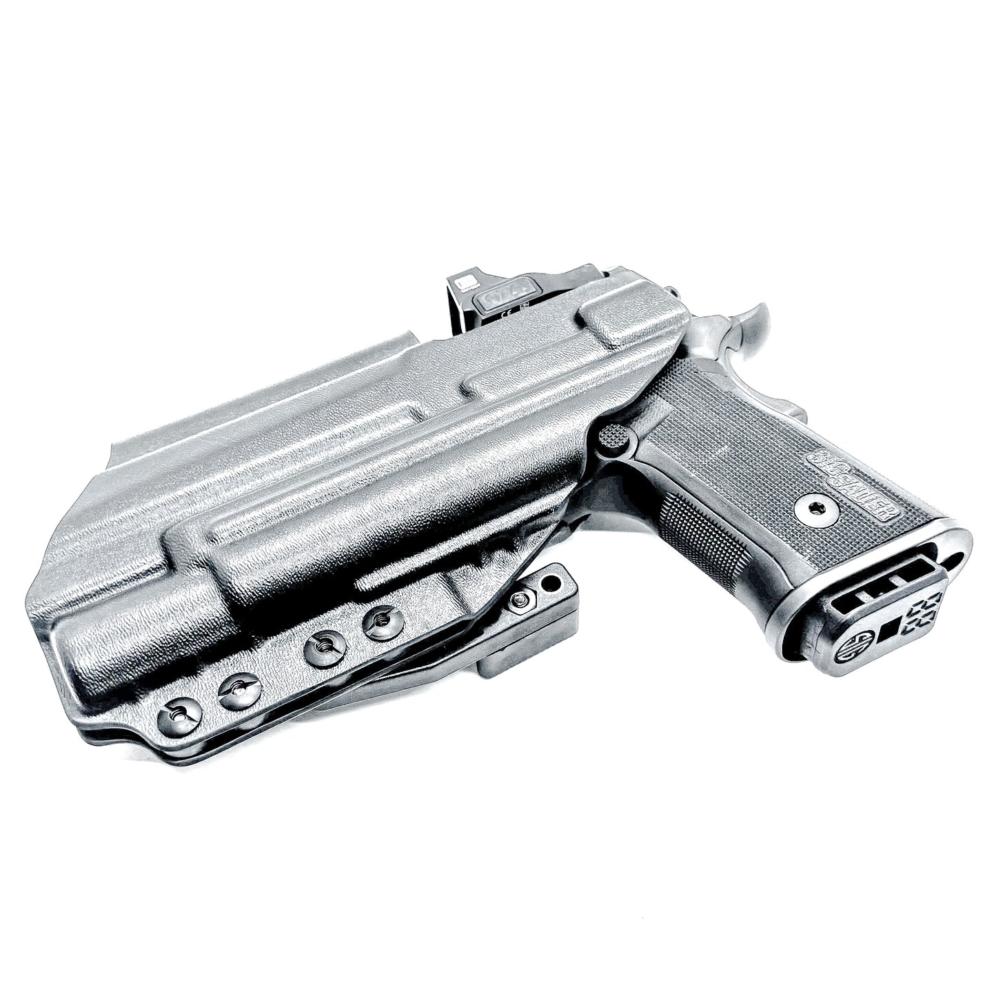 Sig Sauer P211 GT4 & X300U-A and X300U-B IWB Kydex holster with precision-molded fit, adjustable retention, and tough .093" construction. Made in the USA.  Shown in black with a DCC Monoblock and a modwing.