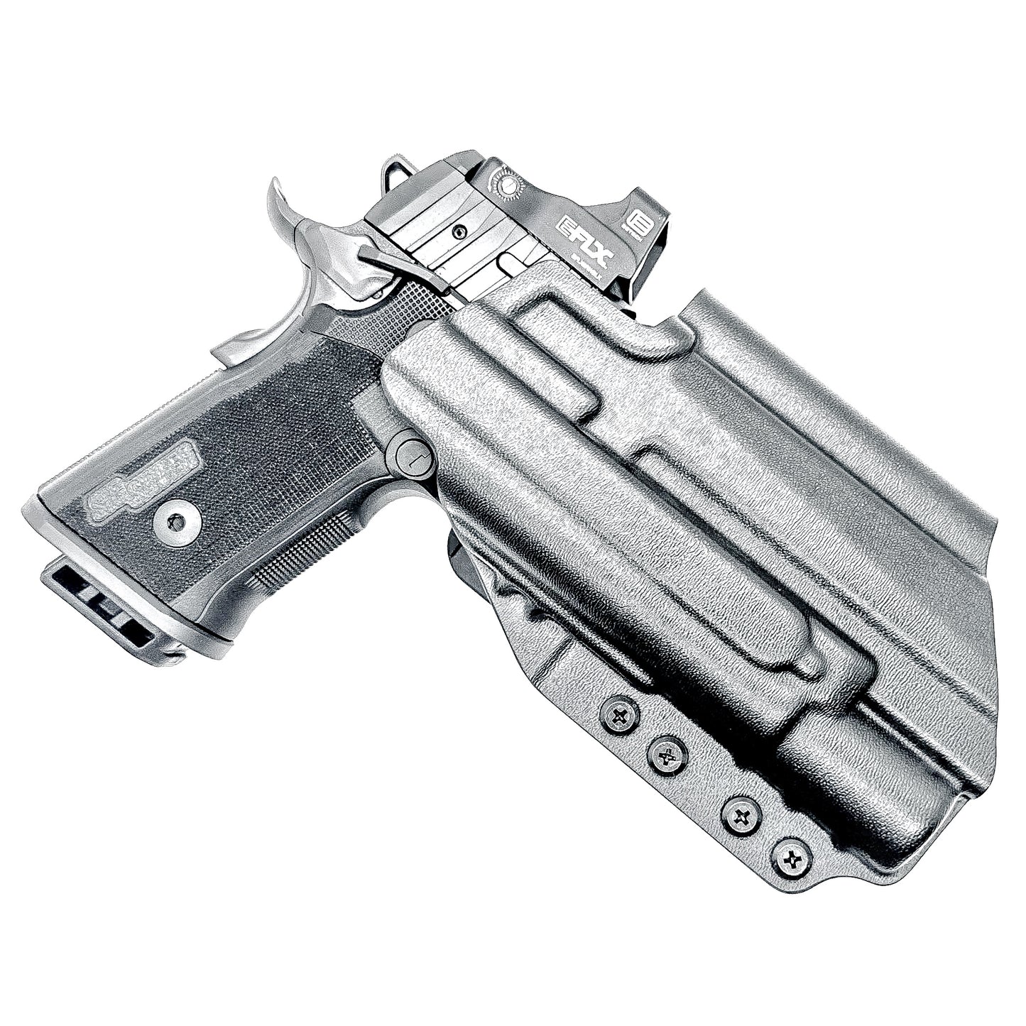 Black Sig Sauer P211 GT4 & X300U-A and X300U-B OWB Kydex holster has a 4BROS 1.5" Belt Slide.  Formed with a precision-molded fit, adjustable retention, and tough .093" construction.   Made in the USA.