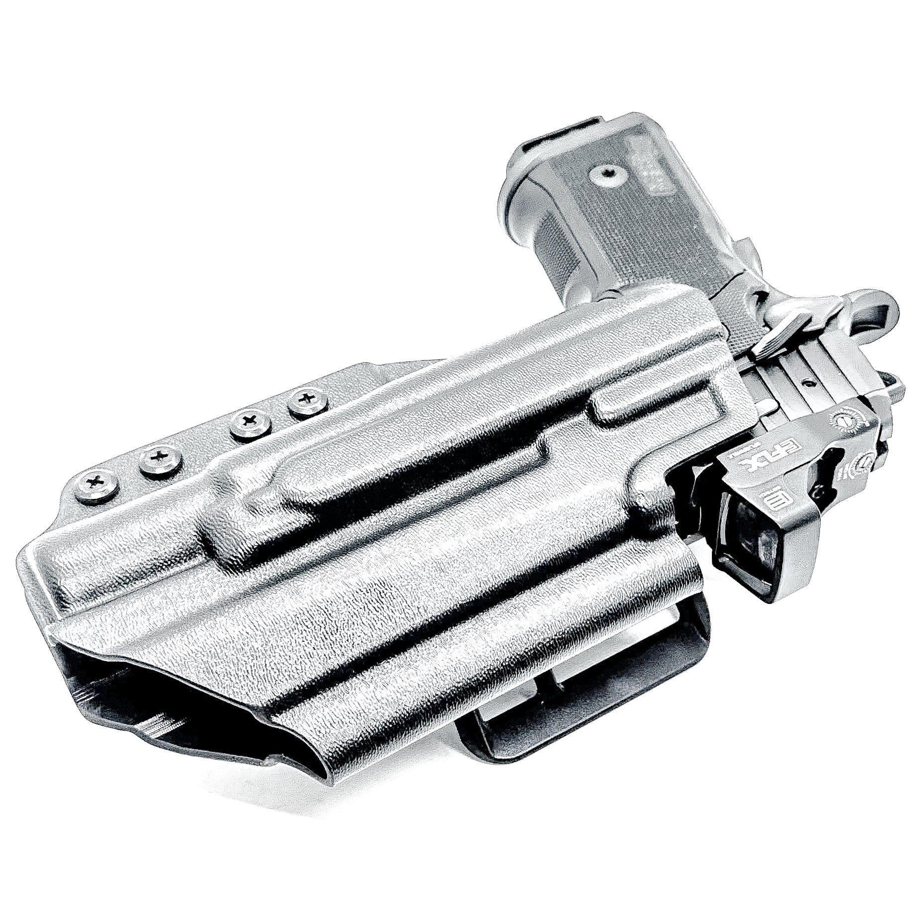 Black Sig Sauer P211 GT4 & X300U-A and X300U-B OWB Kydex holster has a 4BROS 1.5" Belt Slide.  Formed with a precision-molded fit, adjustable retention, and tough .093" construction.   Made in the USA.